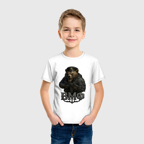 Детская футболка ВМФ медведь пехотинец / Белый – фото 3