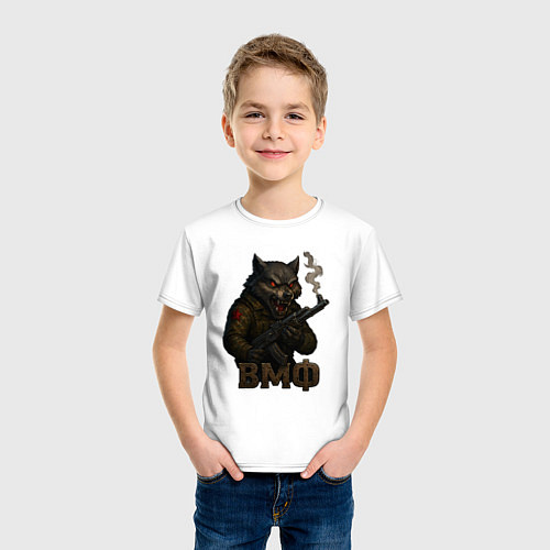 Детская футболка ВМФ волк с автоматом / Белый – фото 3