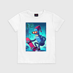 Футболка хлопковая детская Bender skateboarding - ai art fantasy, цвет: белый
