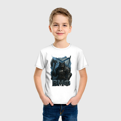 Детская футболка ВМФ волк с флагом / Белый – фото 3