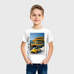 Футболка хлопковая детская Желтый суперкар у дома, цвет: белый — фото 2