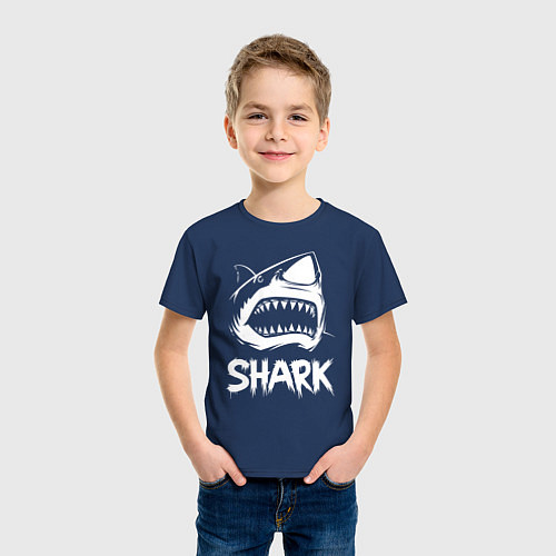 Детская футболка Агрессивная пасть акулы / Тёмно-синий – фото 3
