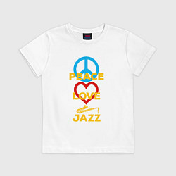Футболка хлопковая детская Peace love jazz, цвет: белый