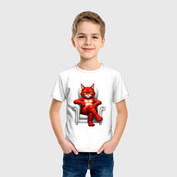 Футболка хлопковая детская Красный кот сидит в белом кресле, цвет: белый — фото 2