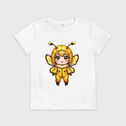 Футболка хлопковая детская Девочка-пчела в костюме с капюшоном, цвет: белый