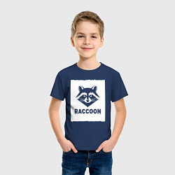 Футболка хлопковая детская Енот белый штрих, цвет: тёмно-синий — фото 2