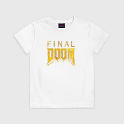 Футболка хлопковая детская Doom final gold logo, цвет: белый
