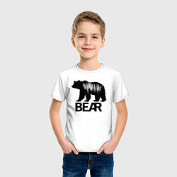 Футболка хлопковая детская Черный медведь с полосами, цвет: белый — фото 2