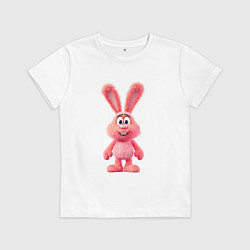 Футболка хлопковая детская Розовый пушистый мультяшный кролик, цвет: белый
