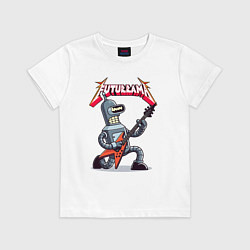 Футболка хлопковая детская Bender bending robot from rock group Futurama, цвет: белый