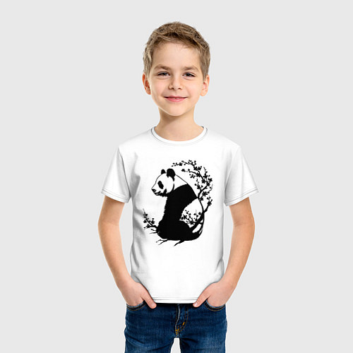 Детская футболка Черная панда и сакура / Белый – фото 3