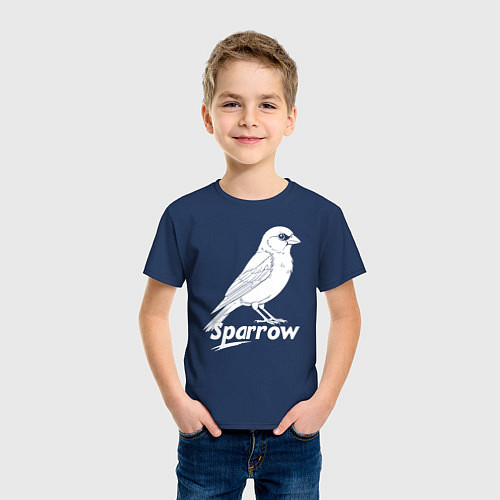 Детская футболка Воробей белый логотип / Тёмно-синий – фото 3