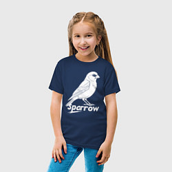 Футболка хлопковая детская Воробей белый логотип, цвет: тёмно-синий — фото 2