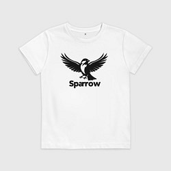 Футболка хлопковая детская Летящий черный воробей, цвет: белый