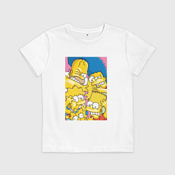Футболка хлопковая детская Симпсоны семья под стеклом, цвет: белый