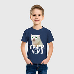 Футболка хлопковая детская Приемлемо котик, цвет: тёмно-синий — фото 2