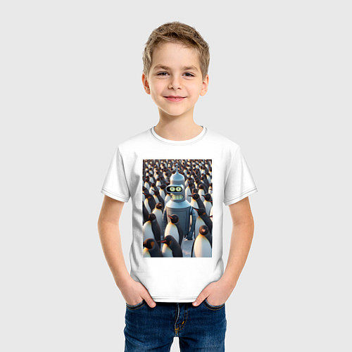 Детская футболка Bender bending robot among the penguins / Белый – фото 3