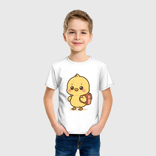 Детская футболка Цыпленок с рюкзаком / Белый – фото 3