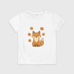 Футболка хлопковая детская Лиса с листьями, цвет: белый