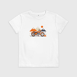 Футболка хлопковая детская Оранжевый мотоцикл на белом, цвет: белый