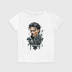Футболка хлопковая детская Cyborg Johnny Depp, цвет: белый