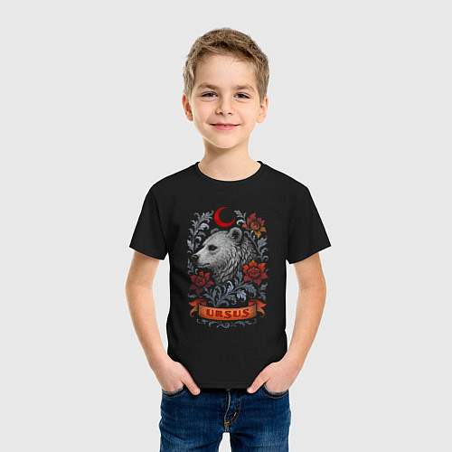 Детская футболка Медведь под луной / Черный – фото 3