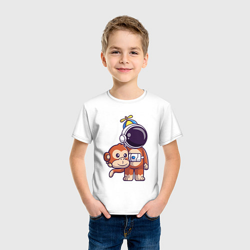 Детская футболка Космонавт в костюме обезьяны / Белый – фото 3