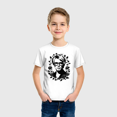 Детская футболка Энди Уорхол в цветочном обрамлении / Белый – фото 3