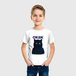 Футболка хлопковая детская Окак мем кот, цвет: белый — фото 2