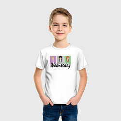 Футболка хлопковая детская Уэнсдей, Энид и Агнес, цвет: белый — фото 2