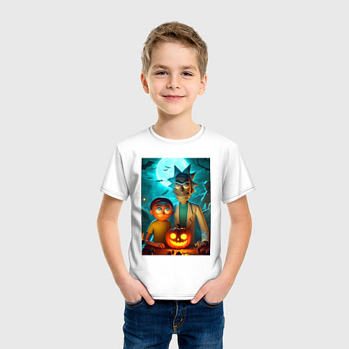 Детская футболка Rick and Morty with pumpkin - halloween night / Белый – фото 3