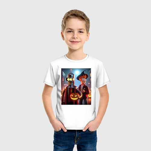 Детская футболка Бендер и Фрай в шляпе - ночь на хэллоуин / Белый – фото 3