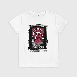 Футболка хлопковая детская Красный огненный конь, цвет: белый