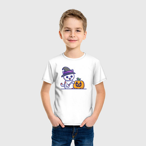Детская футболка Cat pumpkin / Белый – фото 3