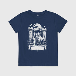 Футболка хлопковая детская Верблюды под луной у замка Челябинск, цвет: тёмно-синий