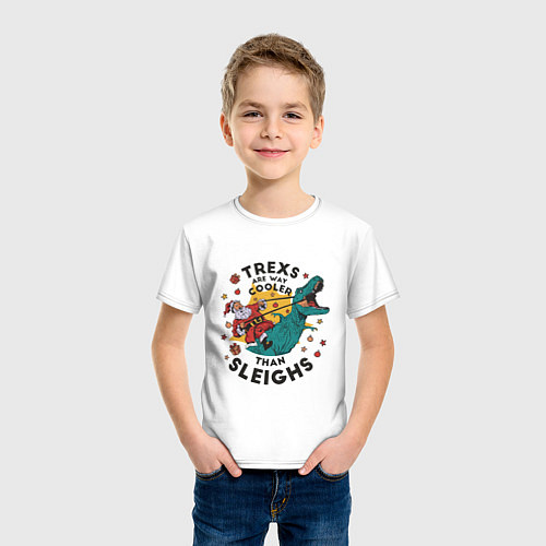 Детская футболка Санта на динозавре / Белый – фото 3