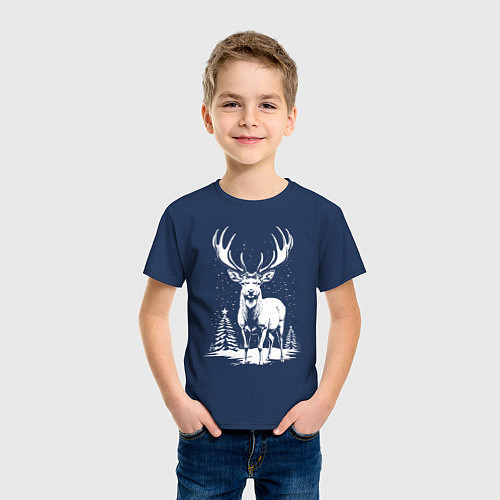 Детская футболка Зимний олень / Тёмно-синий – фото 3