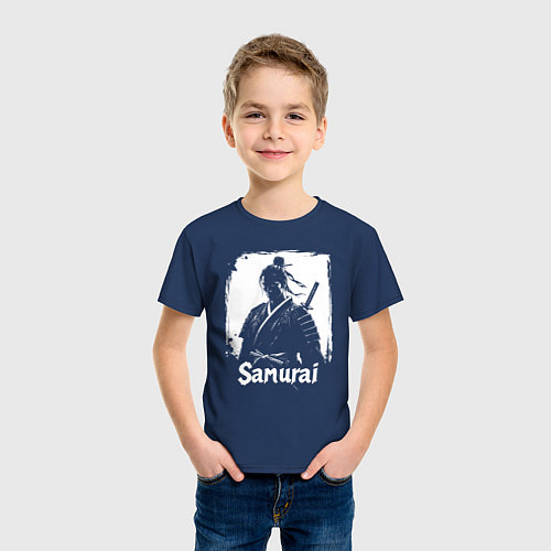 Детская футболка Портрет самурая / Тёмно-синий – фото 3