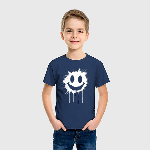 Детская футболка Смайл белой краской / Тёмно-синий – фото 3
