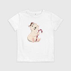 Футболка хлопковая детская Медвежонок с конфетой, цвет: белый