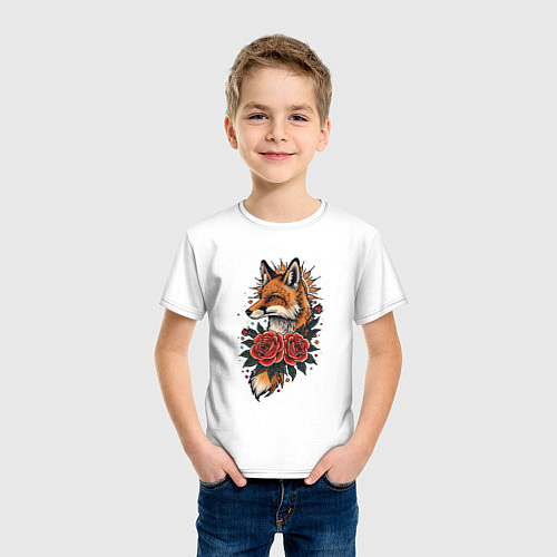 Детская футболка Татуировка лисы с розами / Белый – фото 3