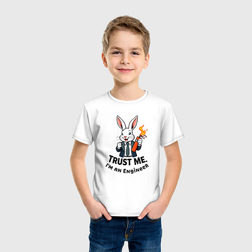 Детская футболка Кролик с динамитом - Trust me im an engineer / Белый – фото 3