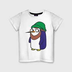 Футболка хлопковая детская Пингвин в шапке, цвет: белый