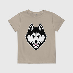 Футболка хлопковая детская Довольная хаски, цвет: миндальный