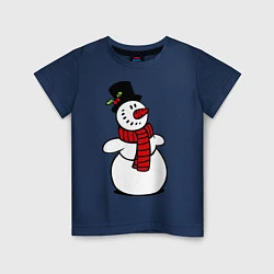 Футболка хлопковая детская Весёлый снеговик, цвет: тёмно-синий