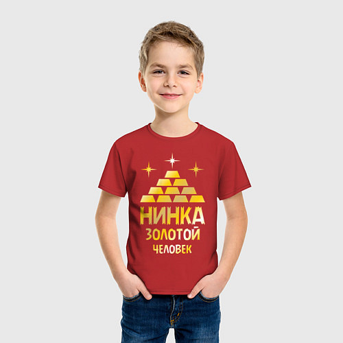 Детская футболка Нинка - золотой человек (gold) / Красный – фото 3