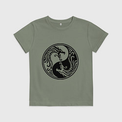 Футболка хлопковая детская Два дракона Инь Янь, цвет: авокадо
