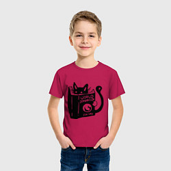 Футболка хлопковая детская Кот с книгой, цвет: маджента — фото 2