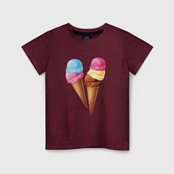 Футболка хлопковая детская Мороженое, цвет: меланж-бордовый