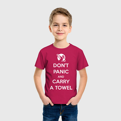Детская футболка Dont panic & Carry a Towel / Маджента – фото 3